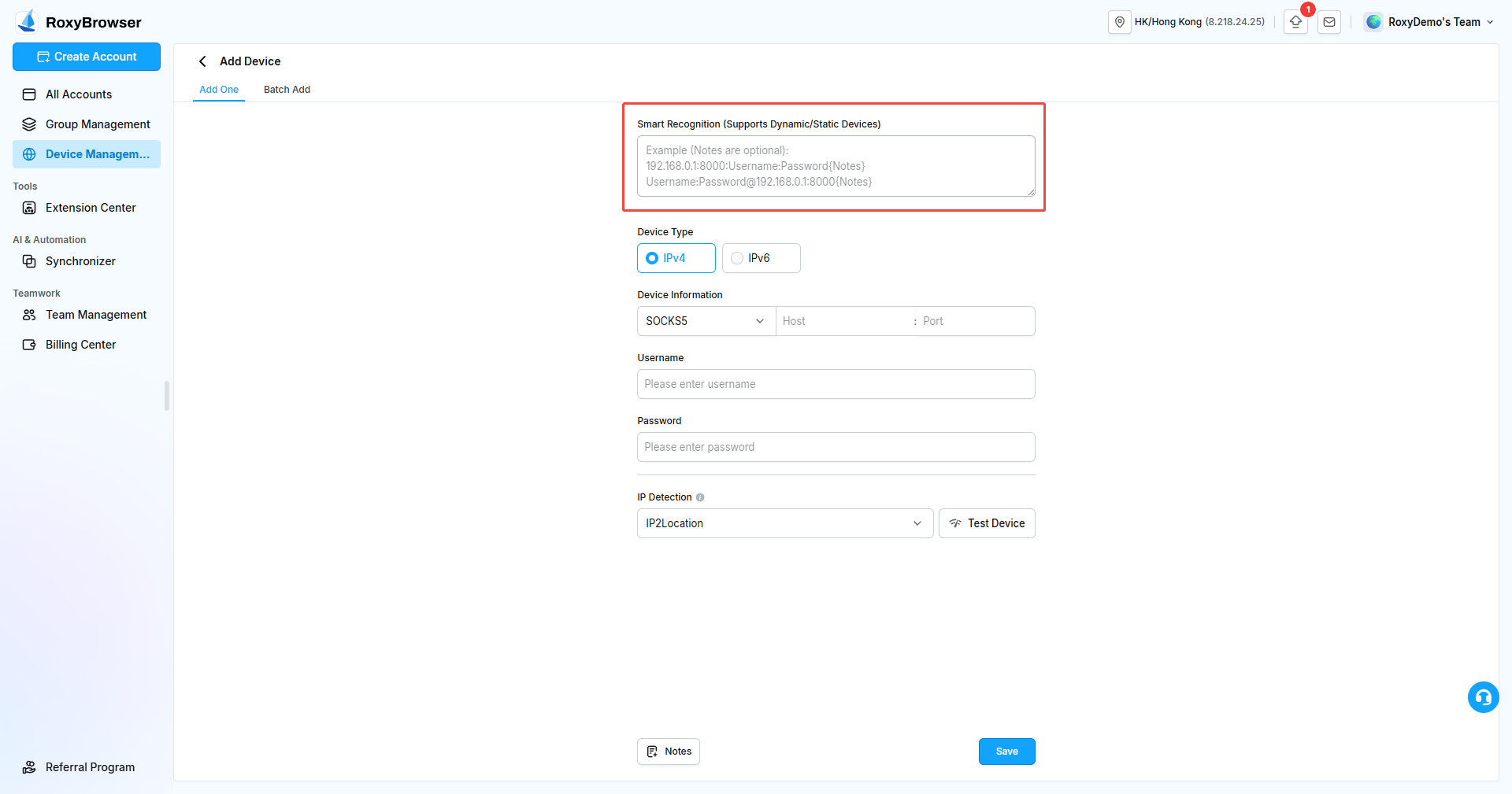 Parsing one device with Smart Recognition