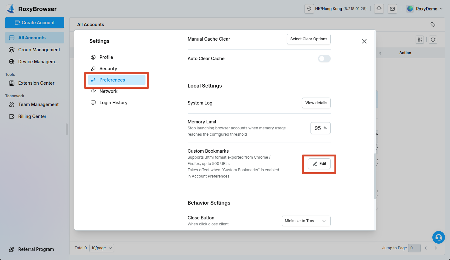 Custom Bookmarks upload entry